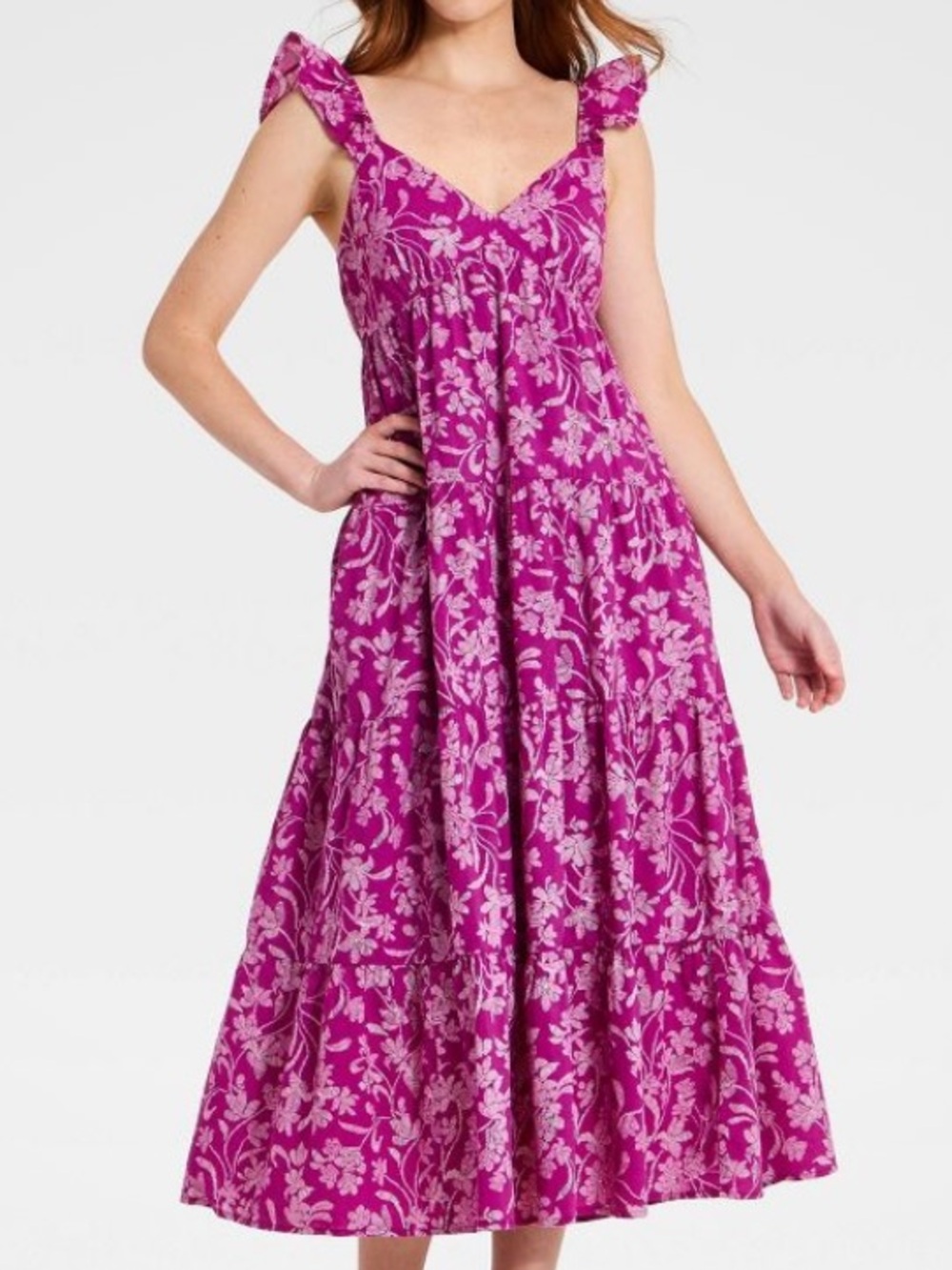 Women Ruffle Sleeve Floral Print Maxi Sundress - Universal